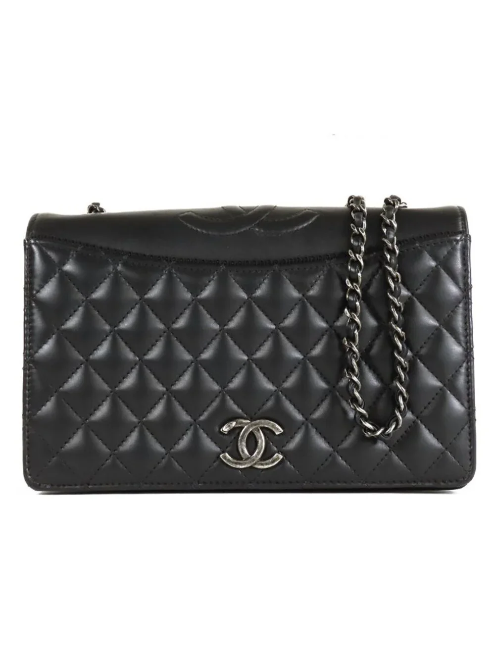 Chanel Quilted Full Flap Chain Black Silver Leather Shoulder Bag